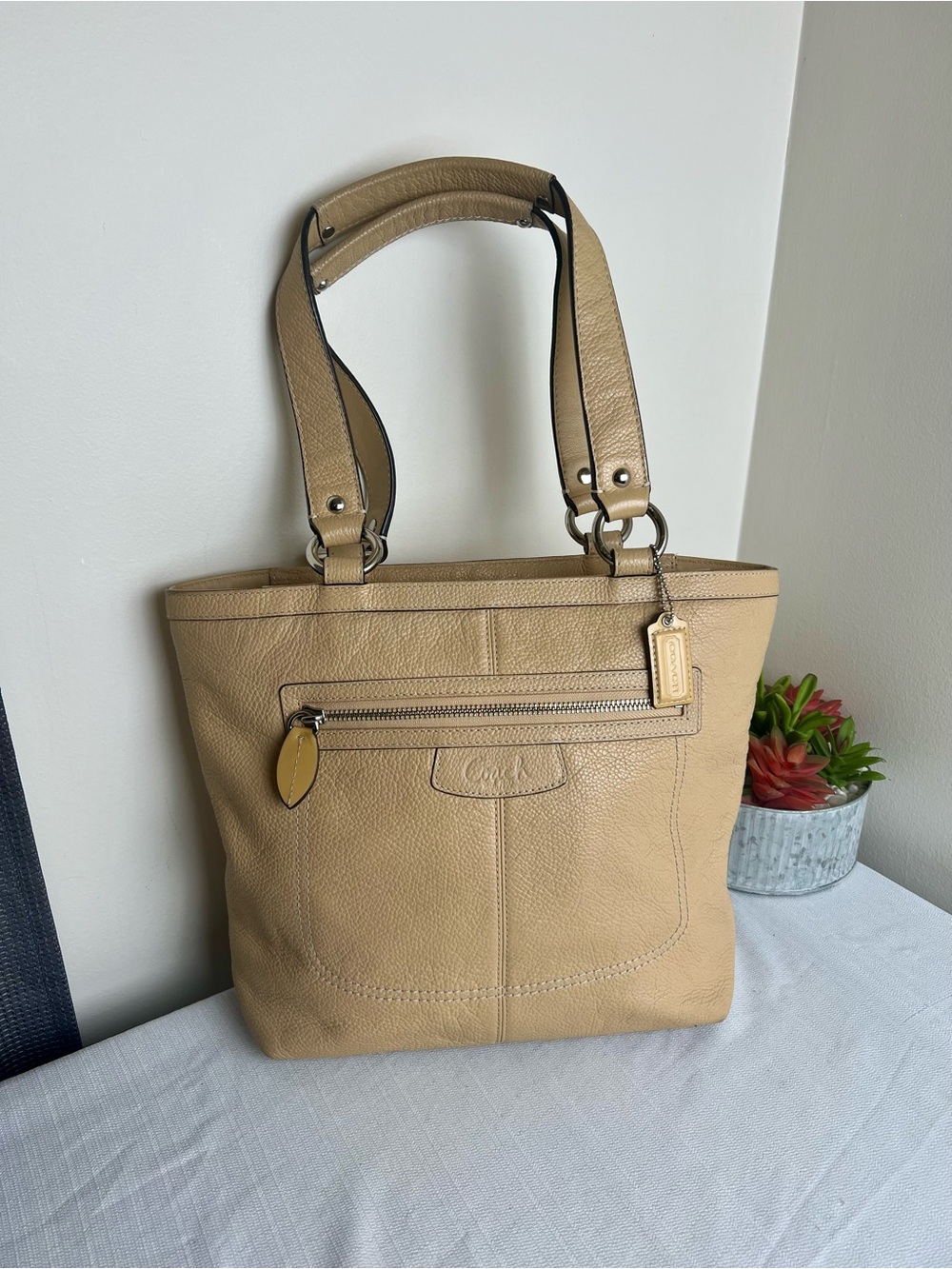 Coach Penelope Tan-Yellow Pebble Leather Tote with COA